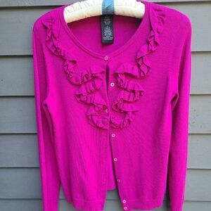 Grace Elements Pink Ruffle Front Cardigan size Medium